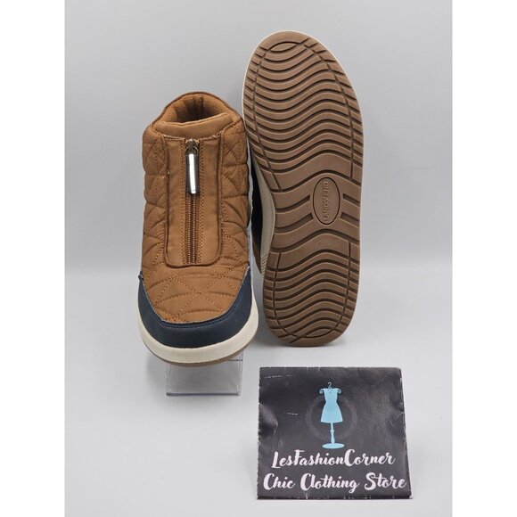 Lands End Women's Brown Navy Quilted  Front Zipper Ankle Boots Size 9.5  2867 - Picture 3 of 16